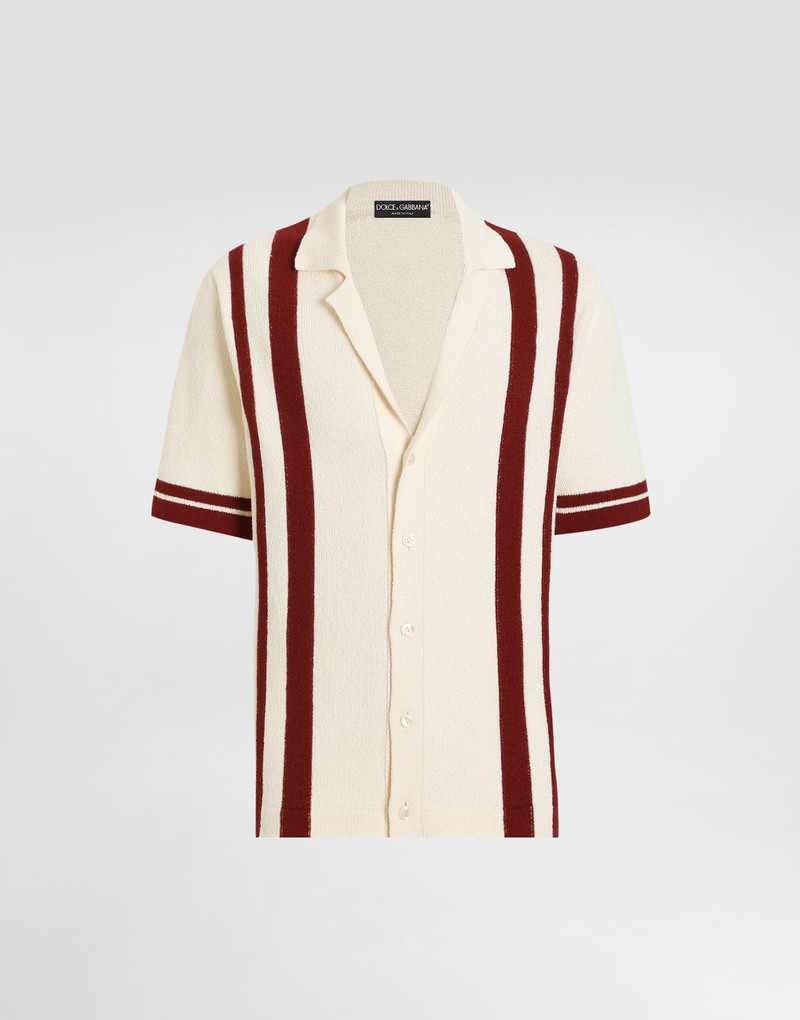 Cotton knit polo-shirt with inlaid stripe 1