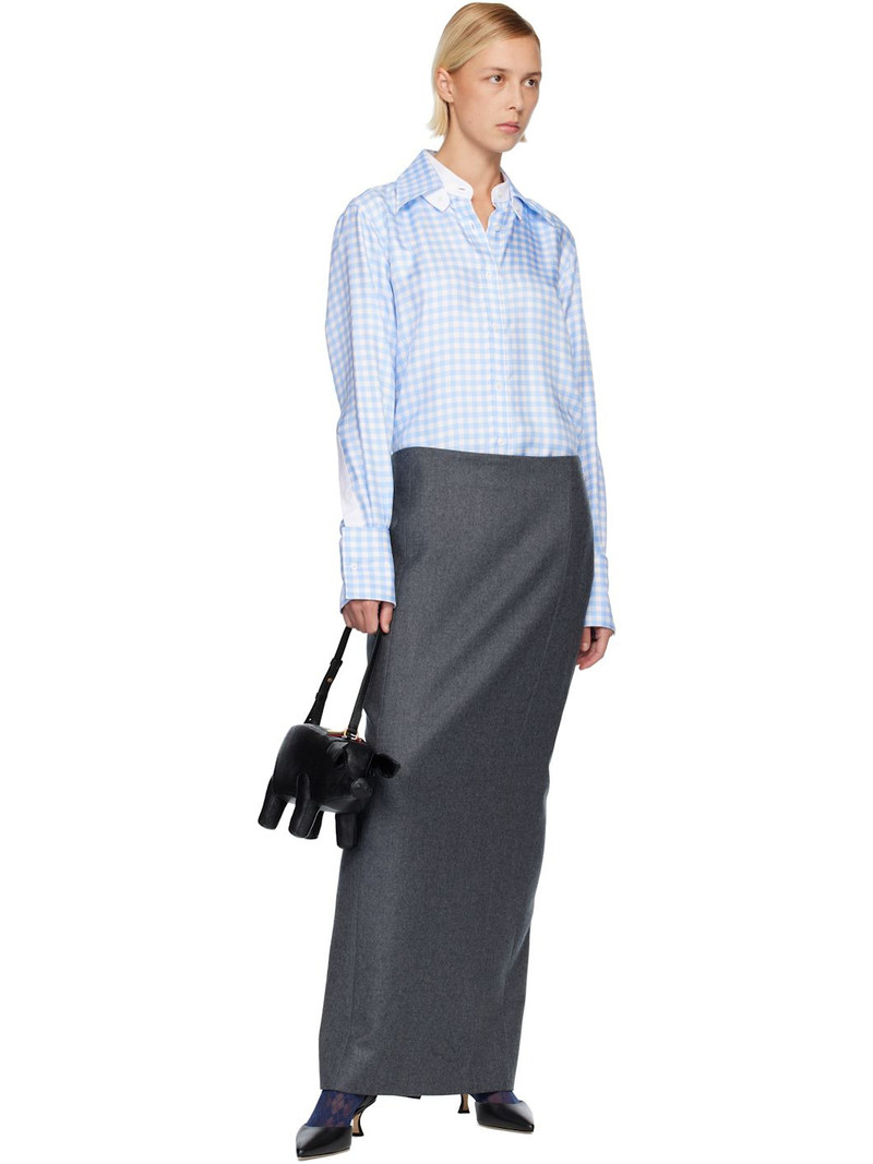Thom Browne Gray Solid Wool Flannel Pencil Maxi Skirt outlook