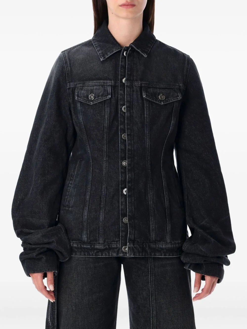 balloon-sleeve denim jacket - 1