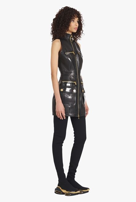 Short black leather dress - 7