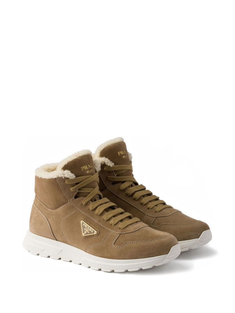 Prada shearling triangle-logo high-top sneakers outlook