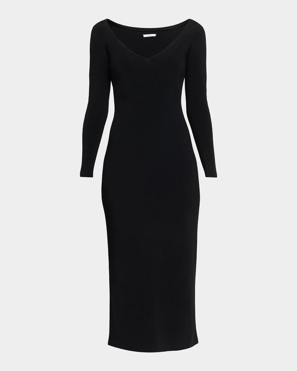 Lottie Wide V-Neck Ribbed Long-Sleeve Midi Dress - 1
