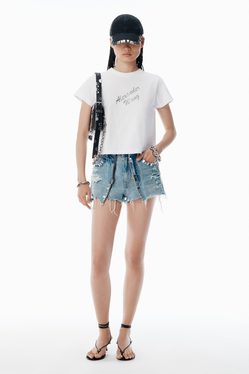 Alexander Wang White Crystal Hotfix & Cotton Logo Tee outlook