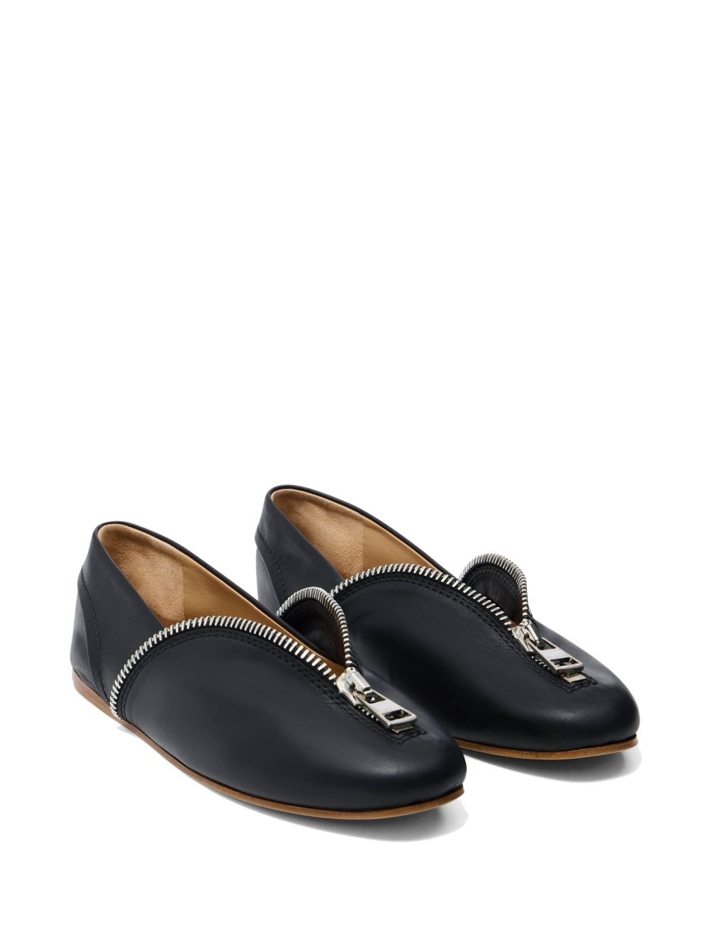zip-detail leather ballerina flats - 2