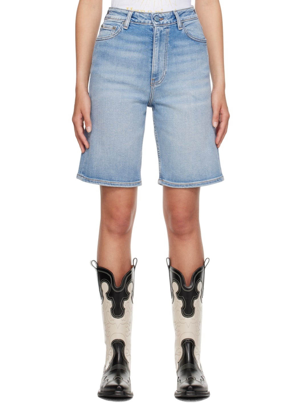 Blue Faded Denim Shorts - 1