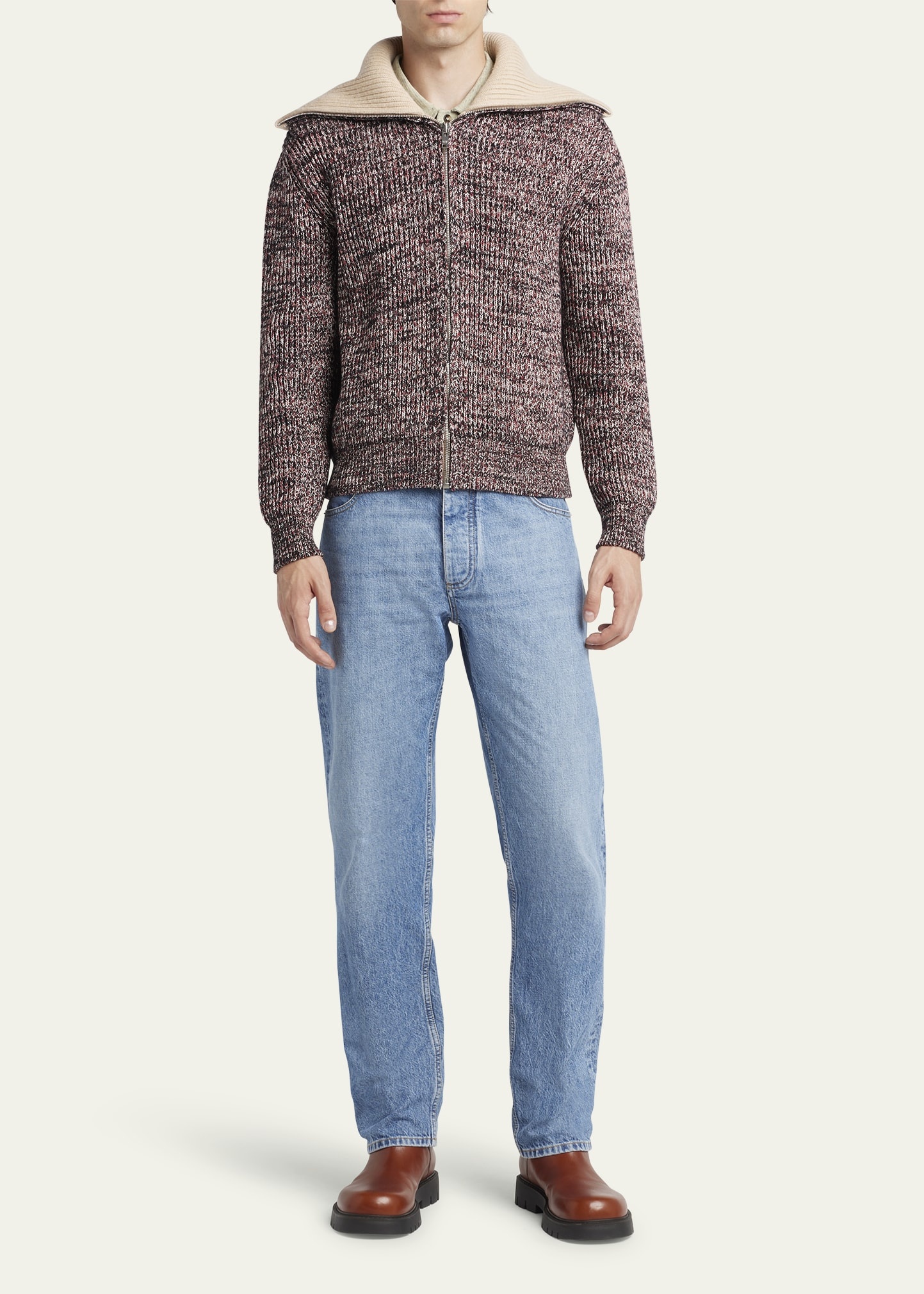 Men's Melange Sailor Collar Zip Sweater - 2