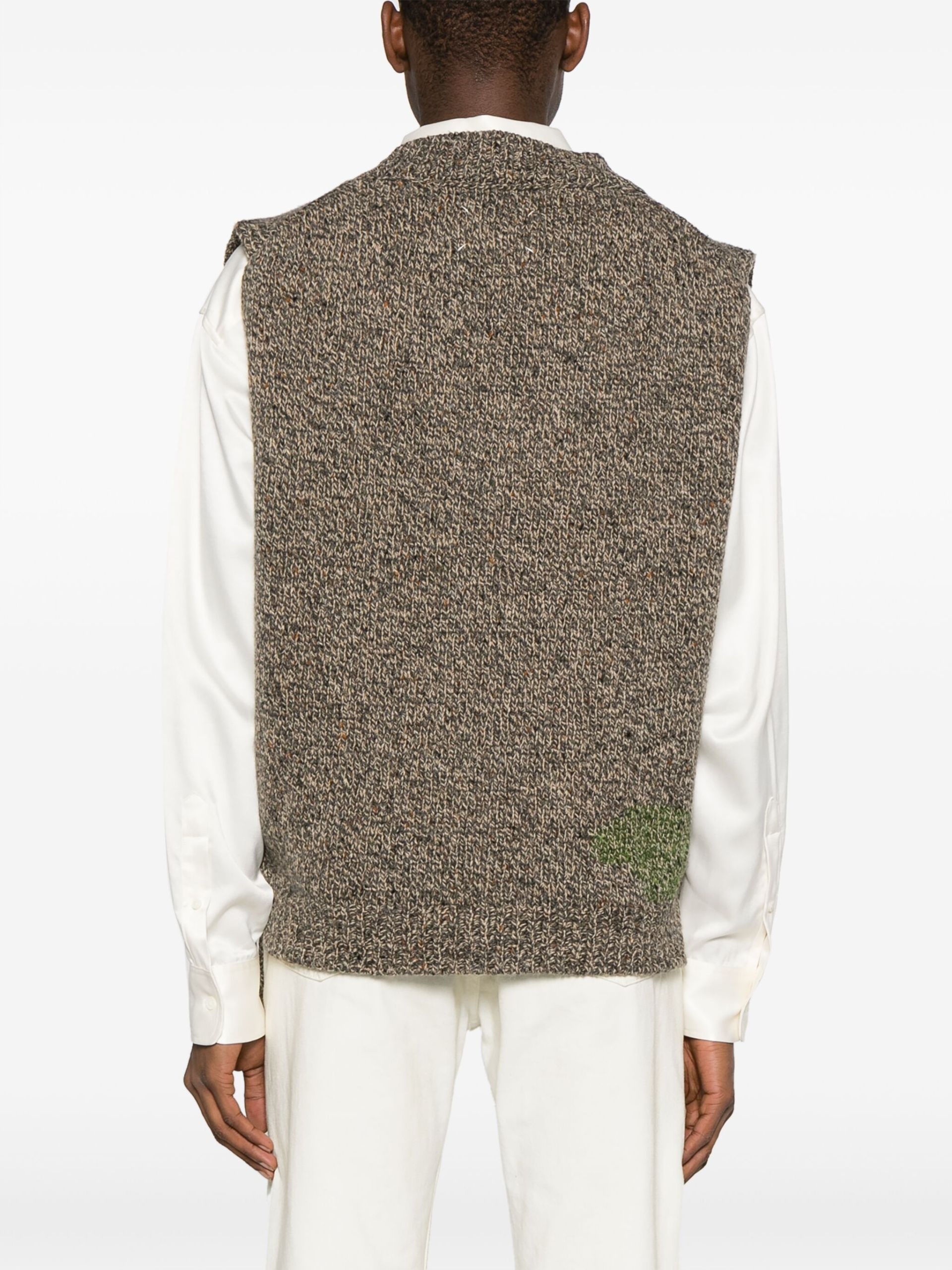 Brown V-Neck Wool Vest - 4