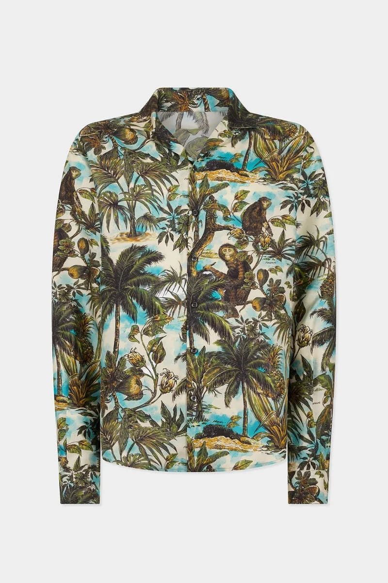 MONKEY PRINT NOTCH COLLAR SHIRT - 1