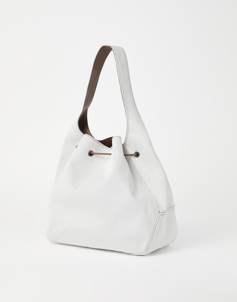 Brunello Cucinelli BC Duo bucket bag in cotton and linen gabardine with monili outlook