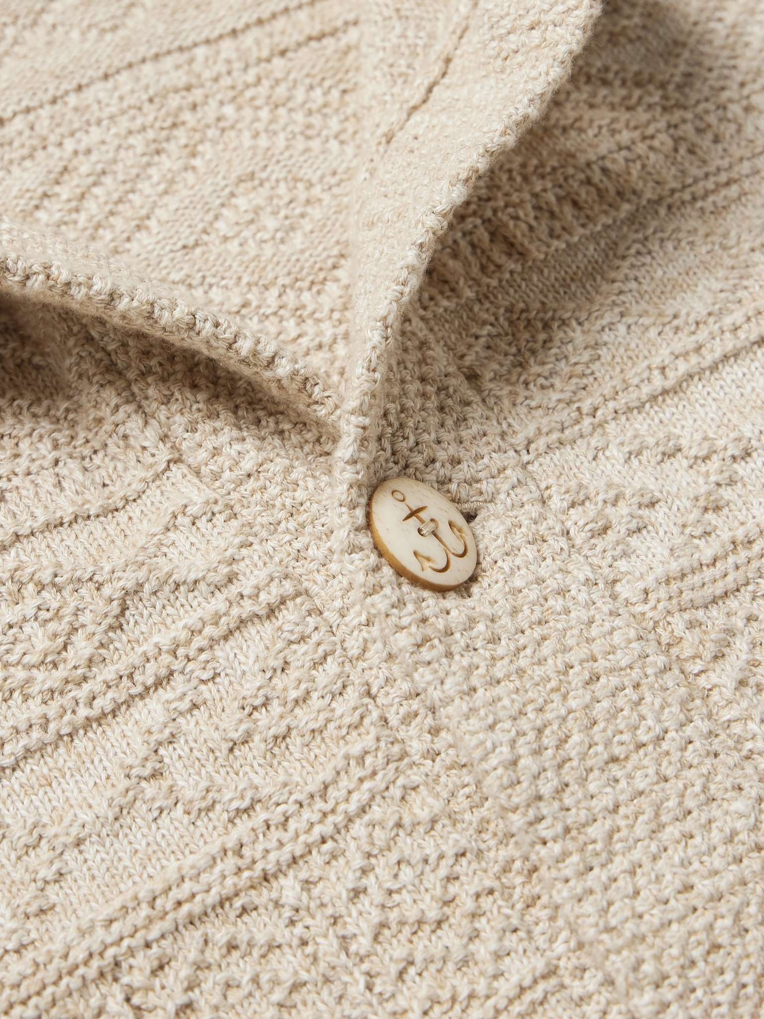 Shawl-Collar Jacquard-Knit Cotton and Linen-Blend Cardigan - 5