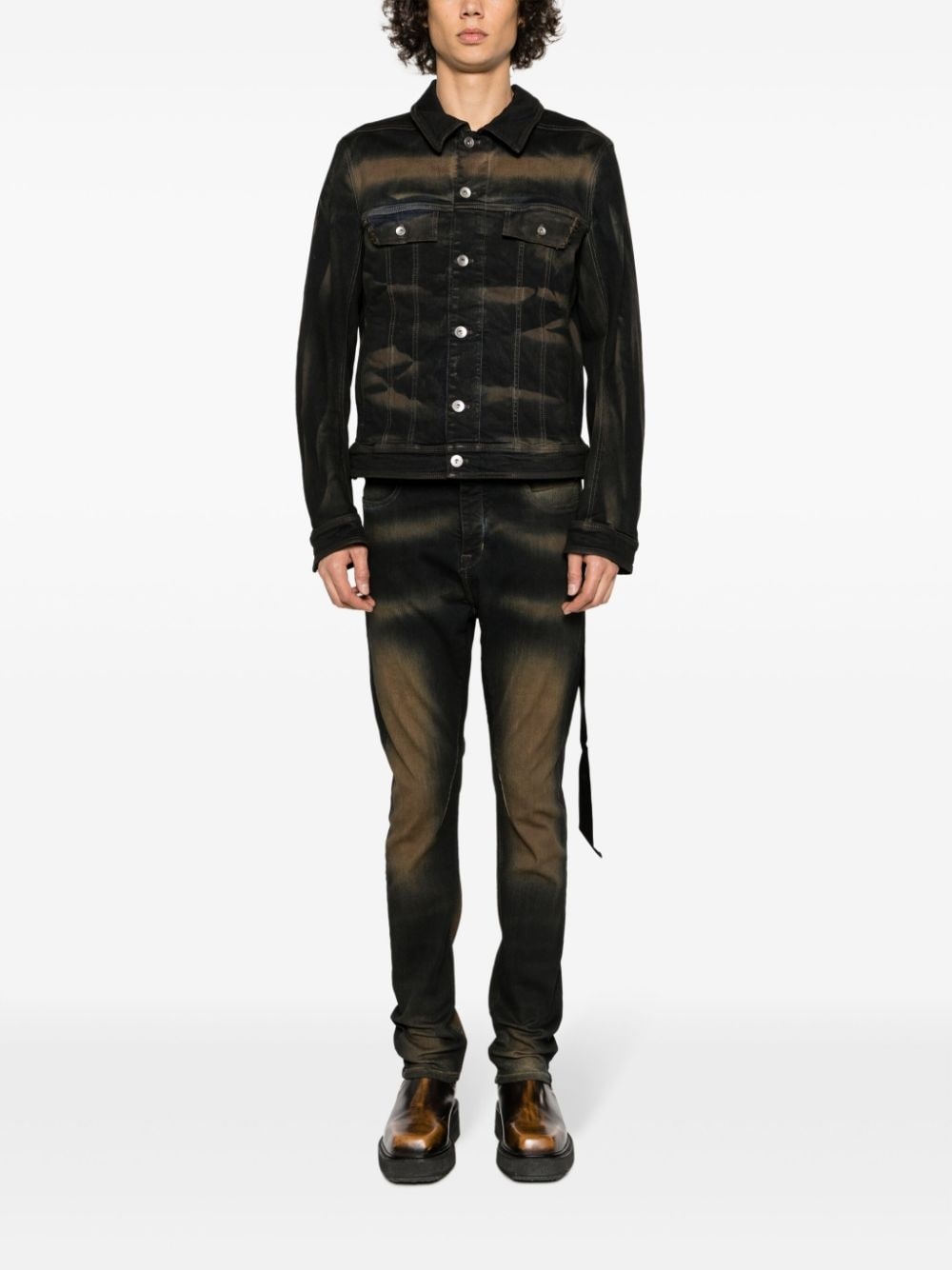 デニム・ジーパン RICK OWENS WAXED COTTON JEANS WITH LEATHER EFFECT Rick Owens Wax Denim | Grailed