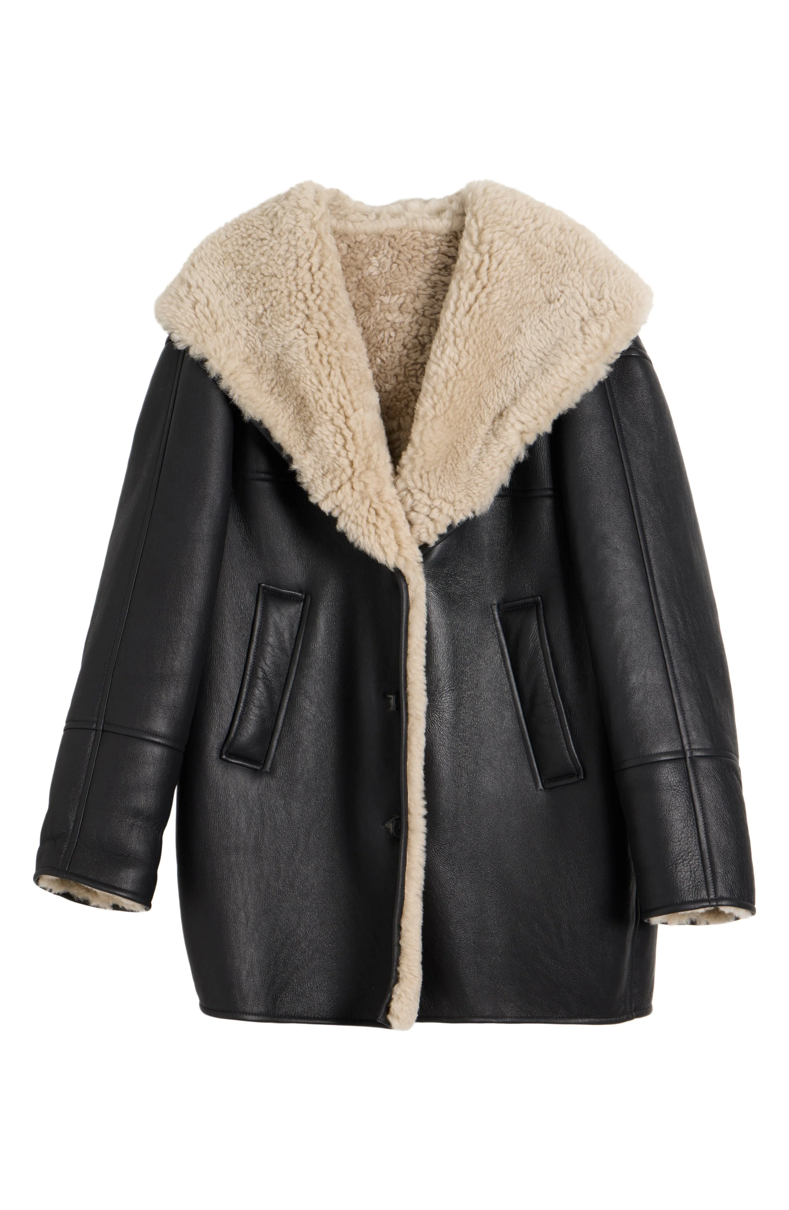 Alaïa Genuine Shearling Hooded Parka in Pannacotta/Noir at Nordstrom - 1