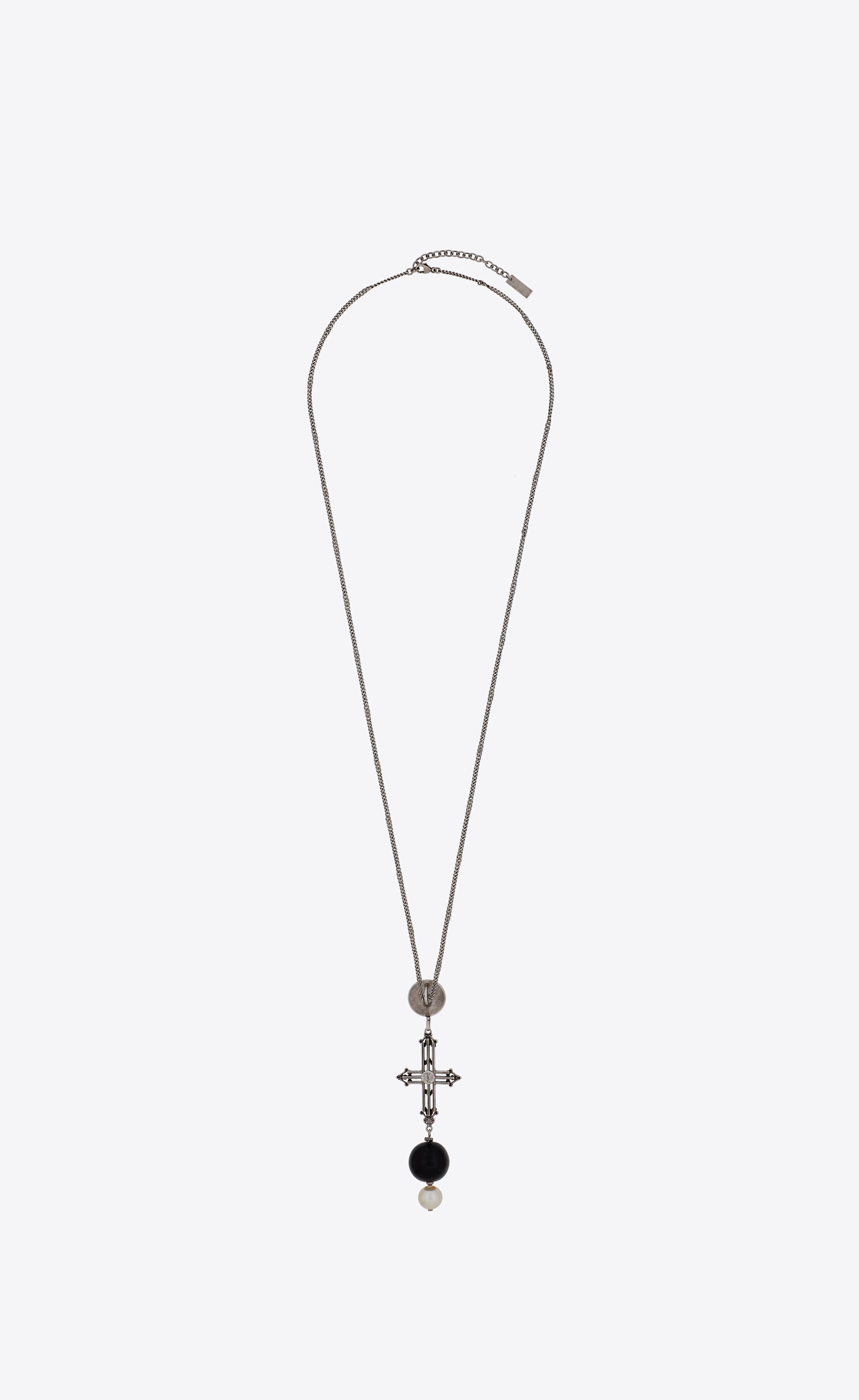 long romantic cross necklace in metal and onyx - 3