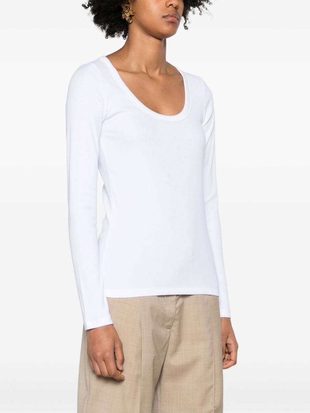 scoop-neck fine-ribbed T-shirt - 3
