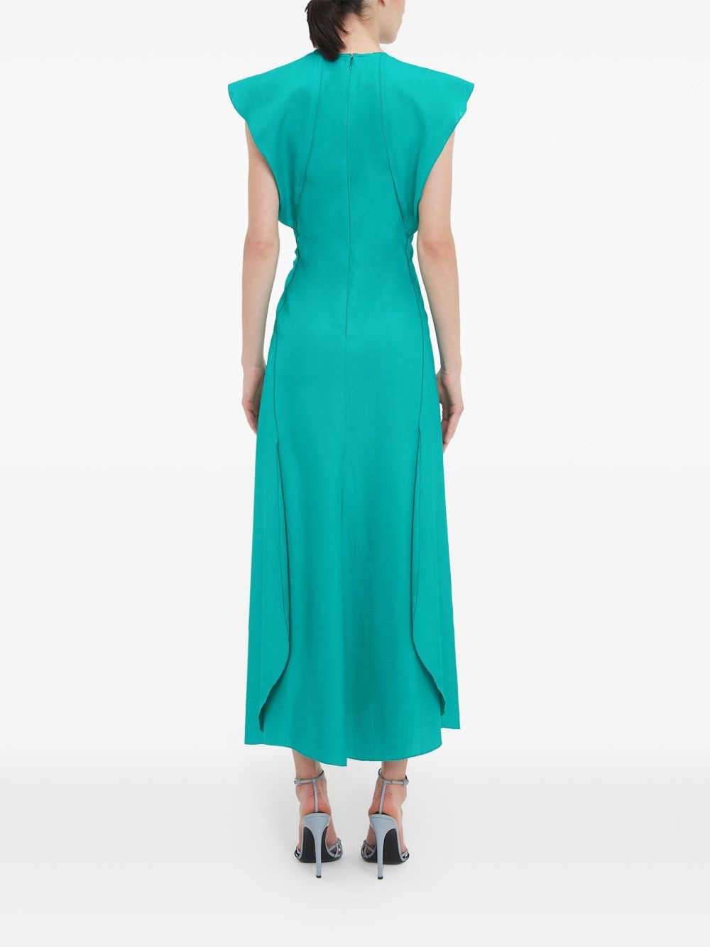 folded cap-sleeve midi dress - 4