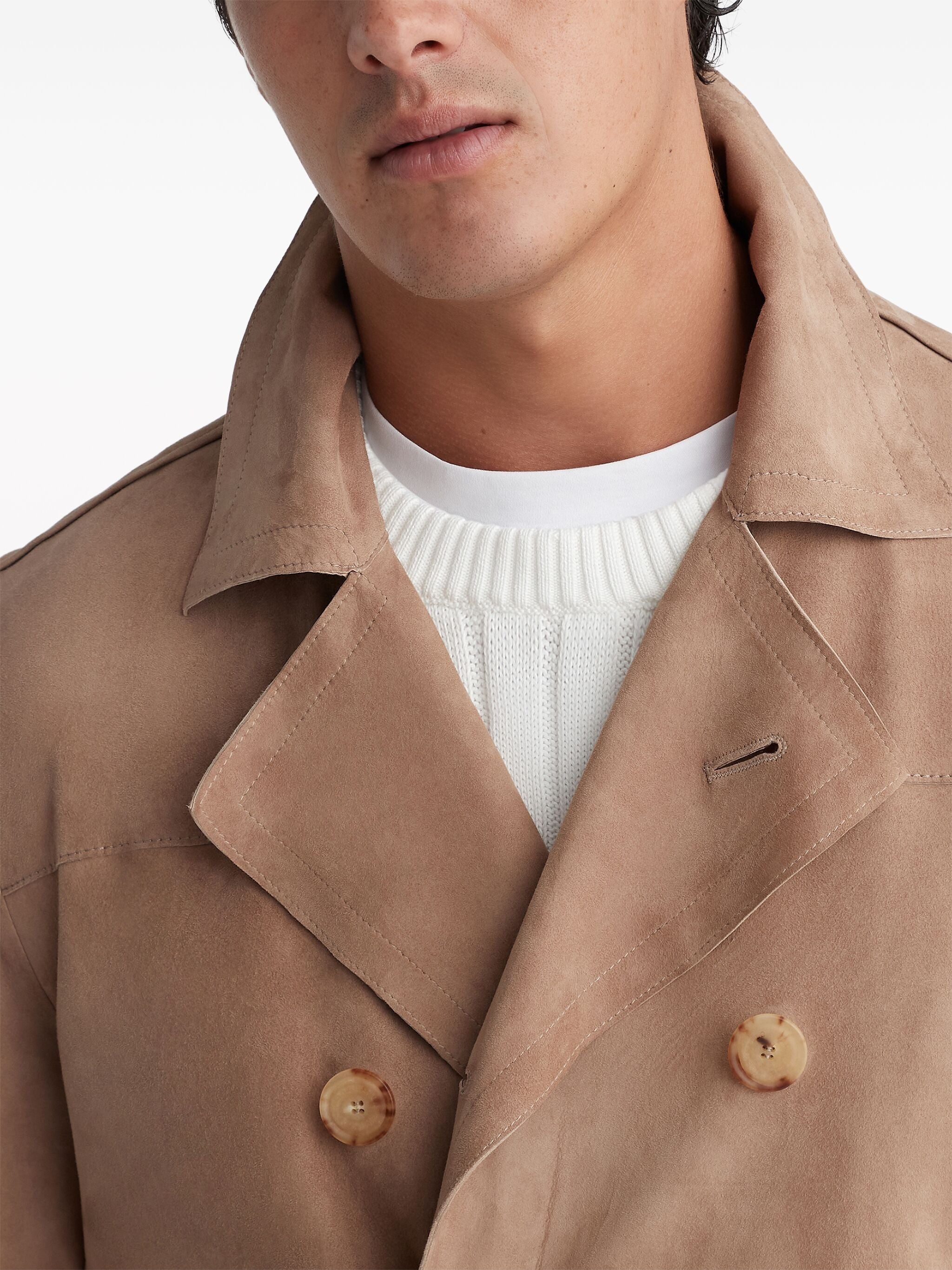 Notched-Lapels Suede Coat - 4