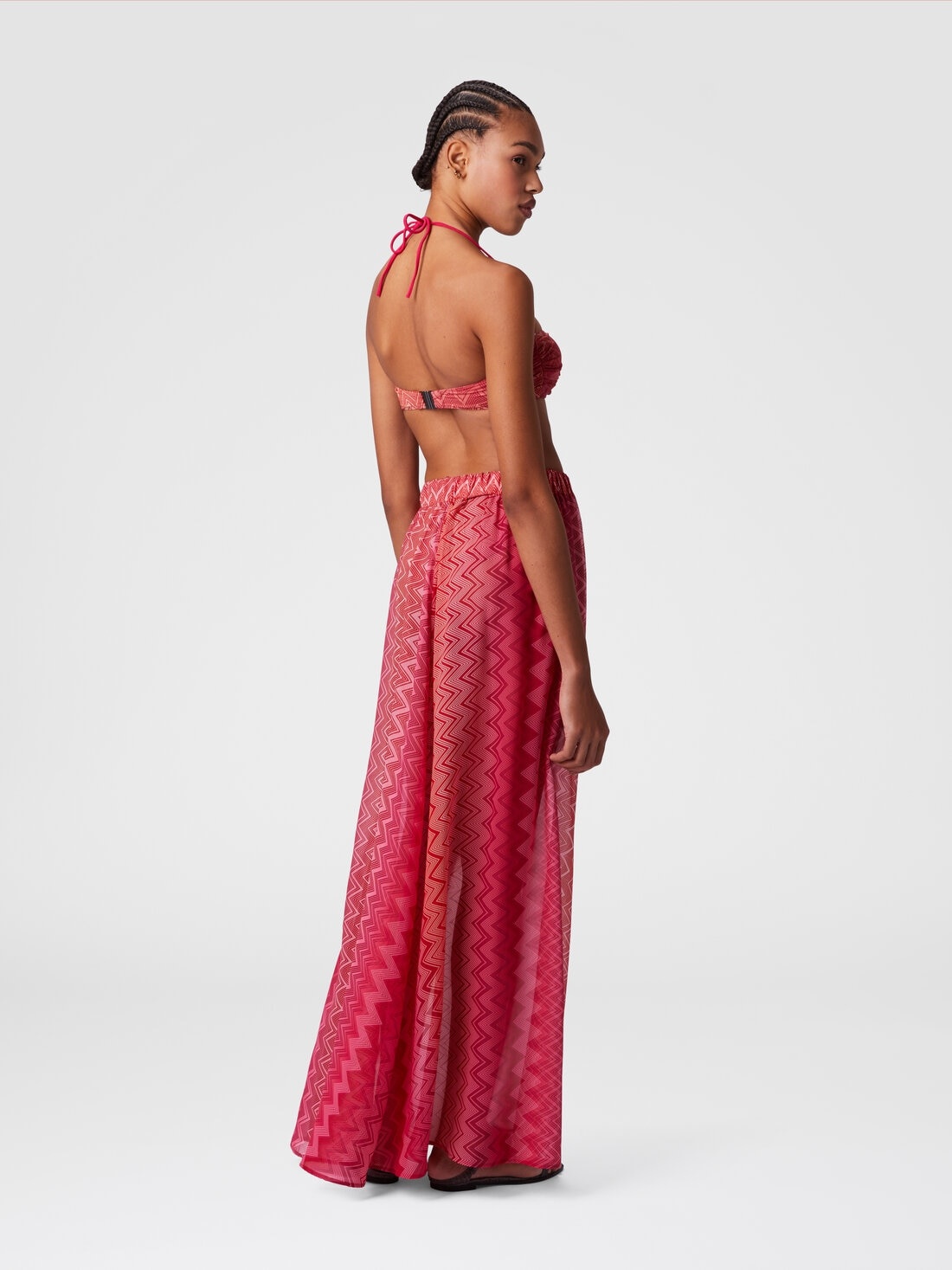Long covered up skirt in printed silk with front closure - 3