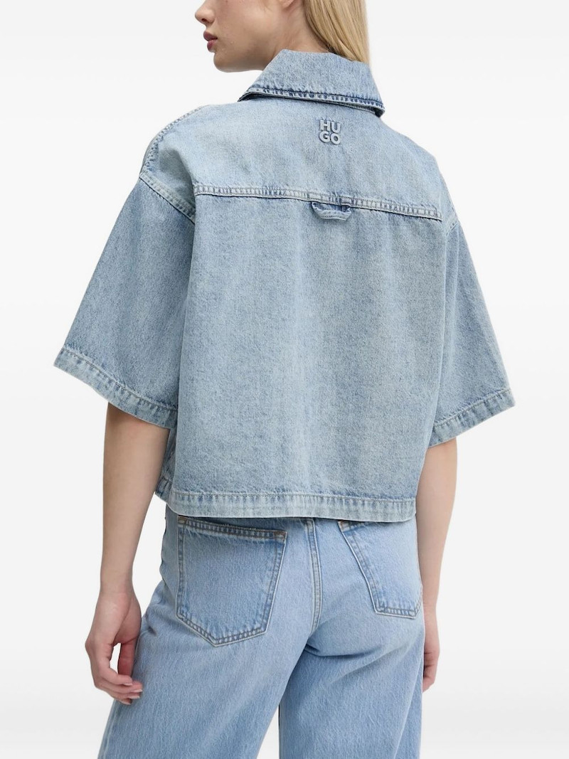 HUGO short-sleeved pocketed denim shirt outlook