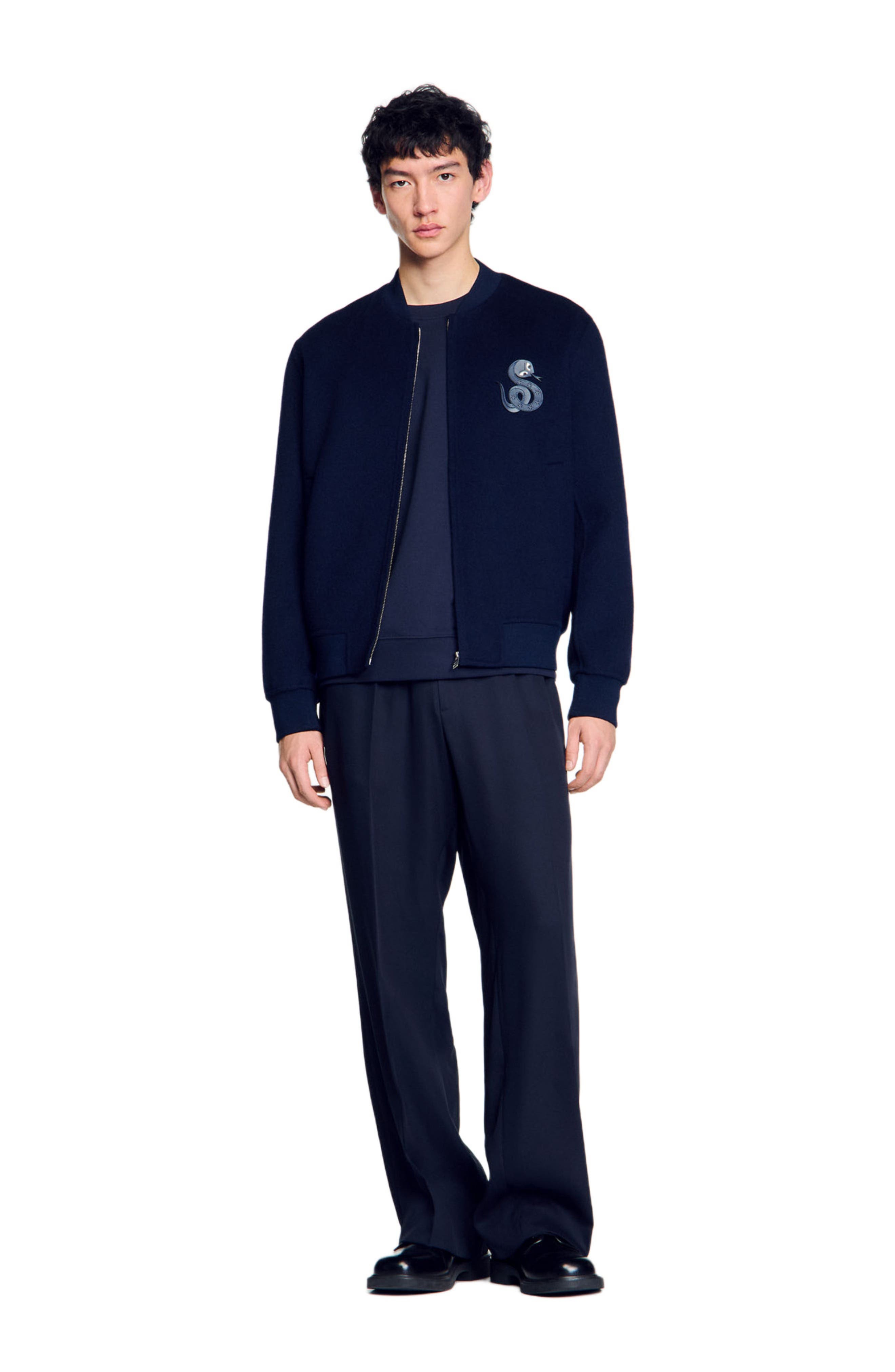 SANDRO Double-faced snake-detail jacket in Midnight Blue at Nordstrom - 1