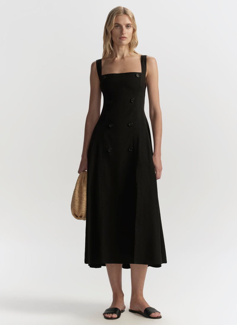 A.L.C. Hayes Button Front Linen Midi Dress outlook