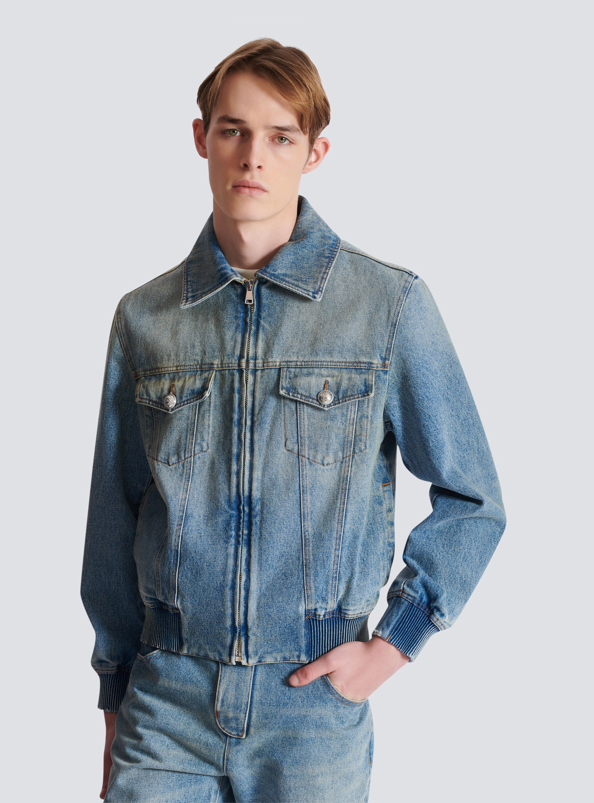 Cropped lined denim jacket - 6