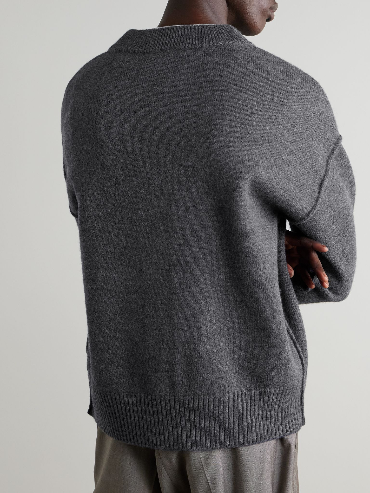 Logo-Intarsia Virgin Wool Cardigan Gray - 3