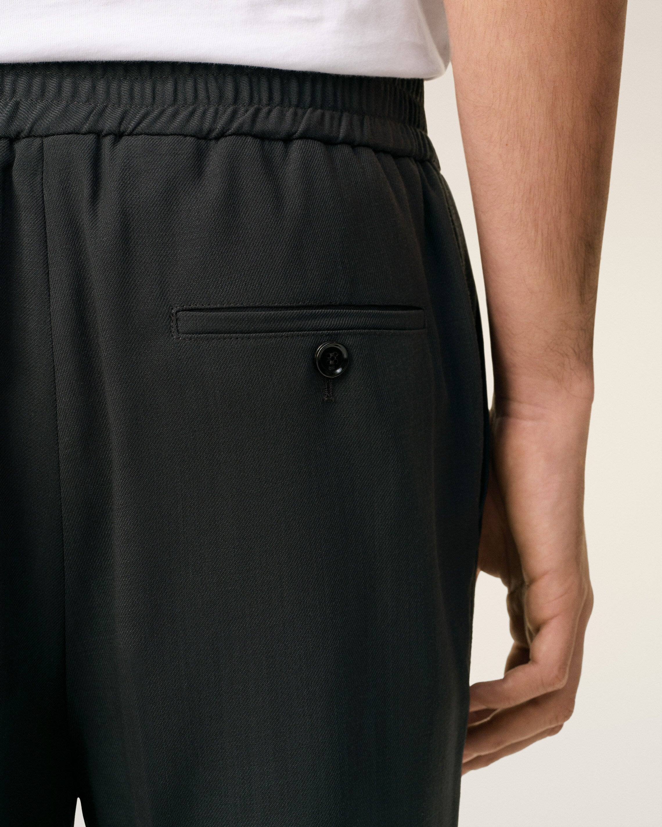 BLACK WOOL ELASTICATED WAIST TROUSERS - 9