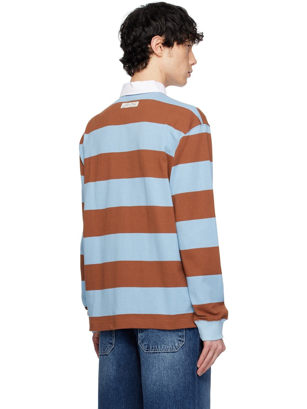 Brown & Blue Stripe Jersey Rugby Polo - 3