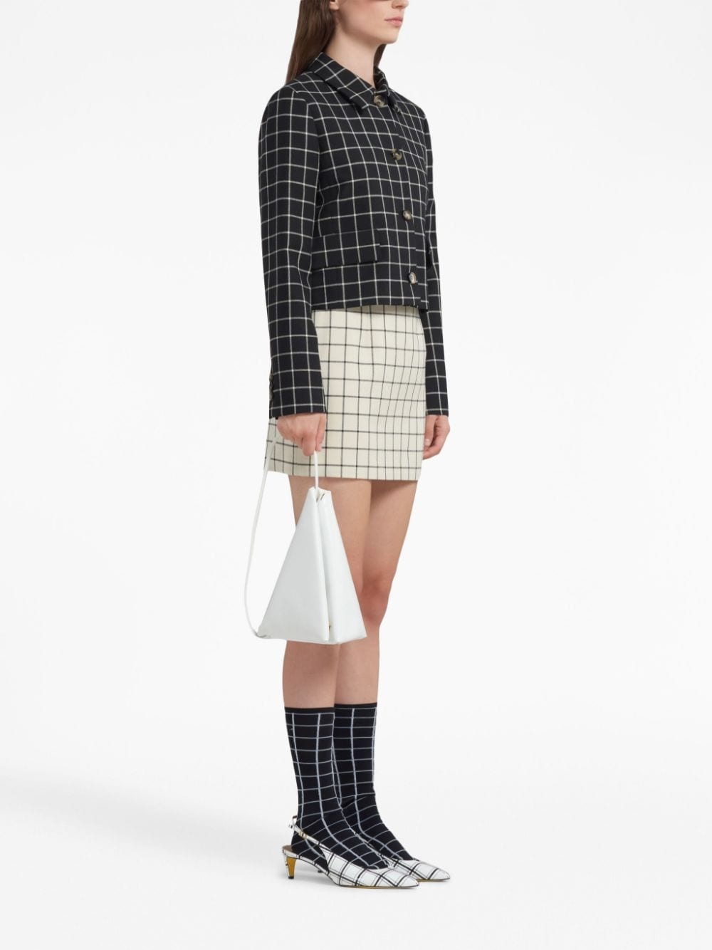 grid-pattern fitted skirt - 3