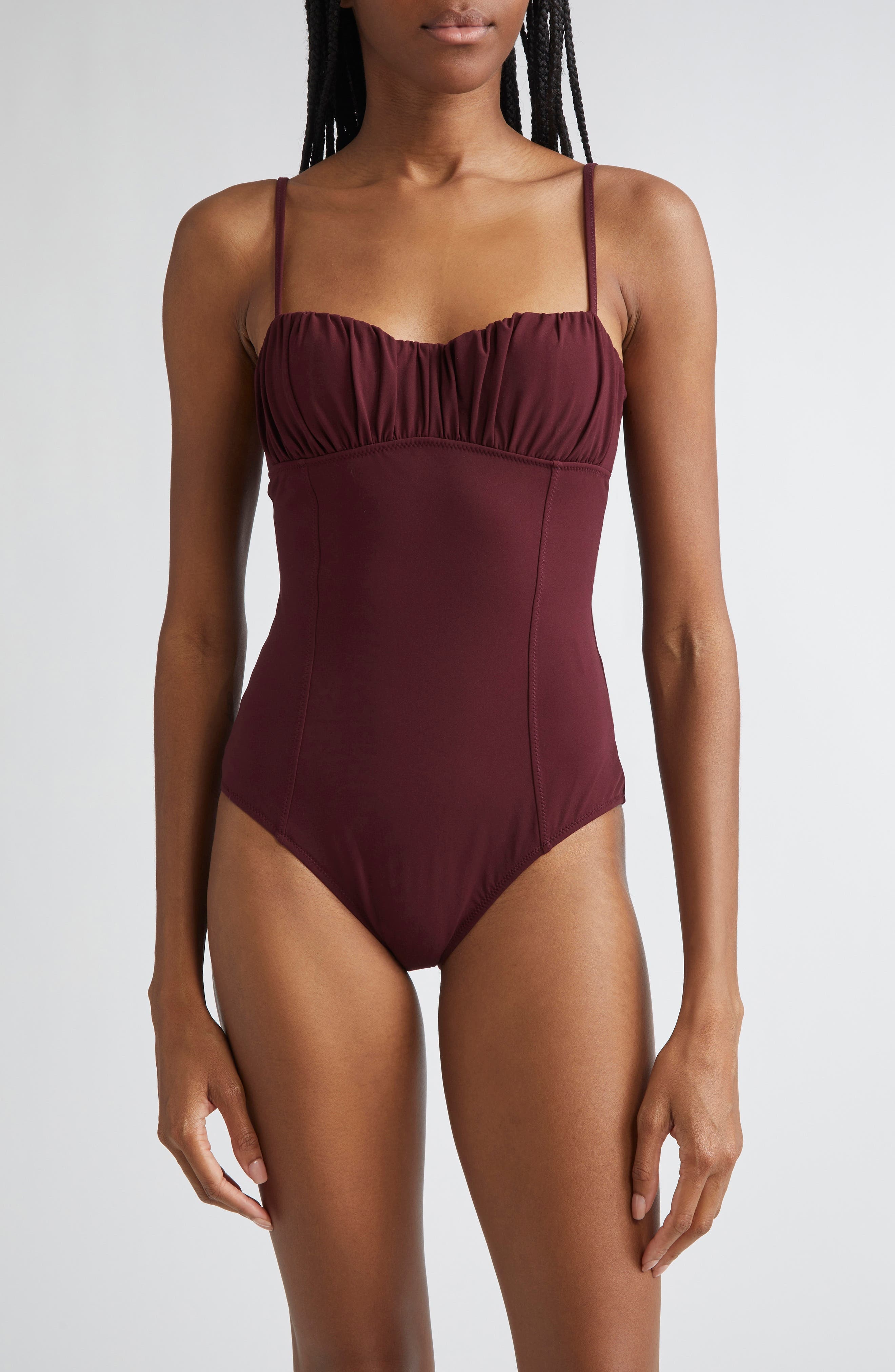 Ulla Johnson Dalila Ruched One-Piece Swimsuit in Cassis at Nordstrom - 1