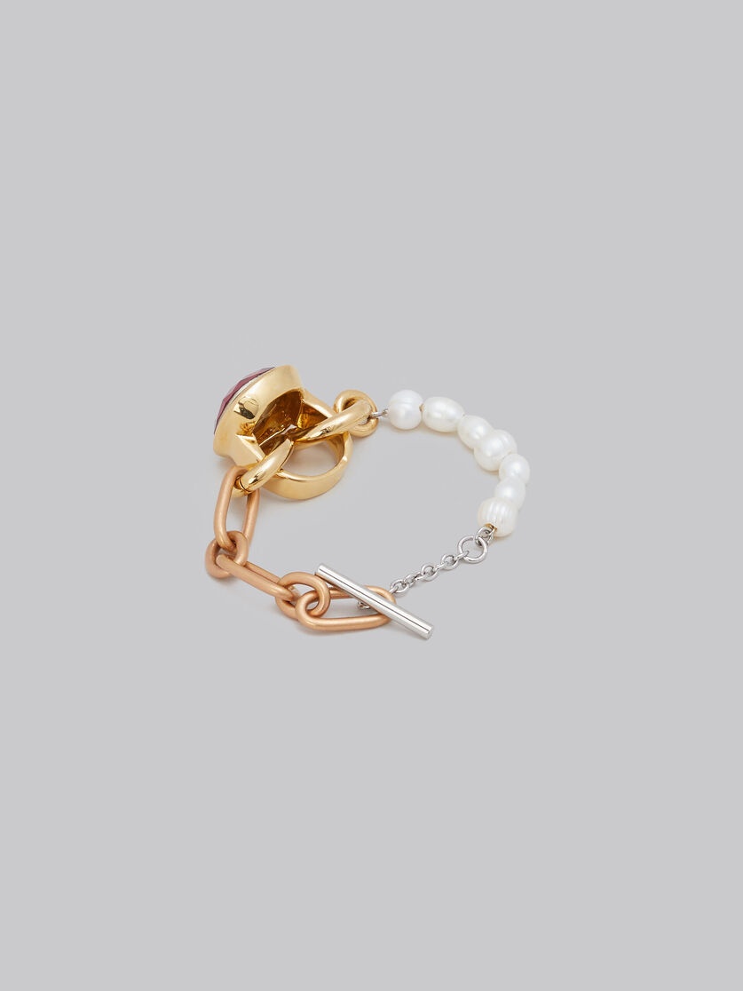 MIXED LINK CHAIN BRACELET WITH PEARLS AND RING - 3