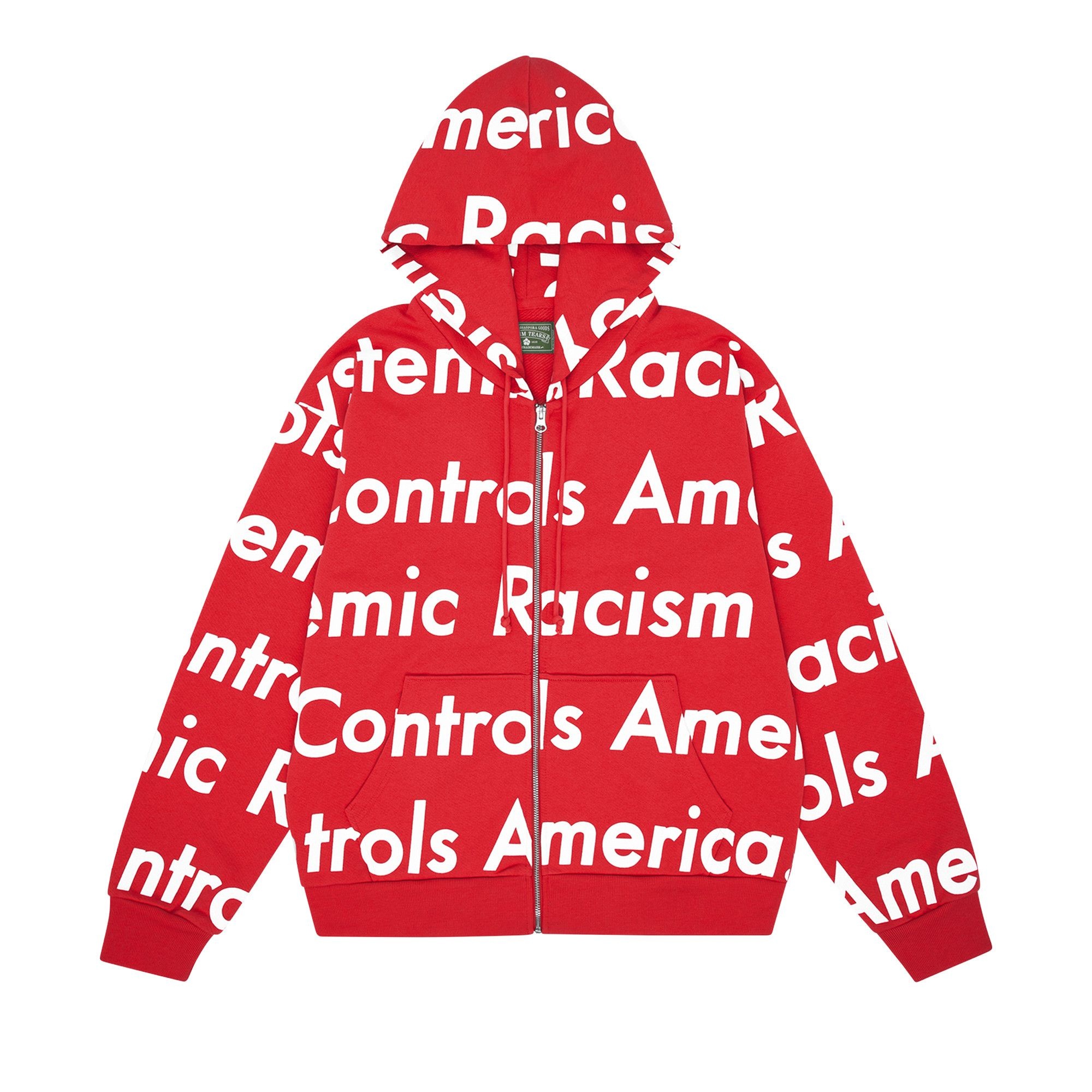 Denim Tears x Arthur Jafa Systemic Racism Controls America Zip Up Hoodie 'Red' - 1