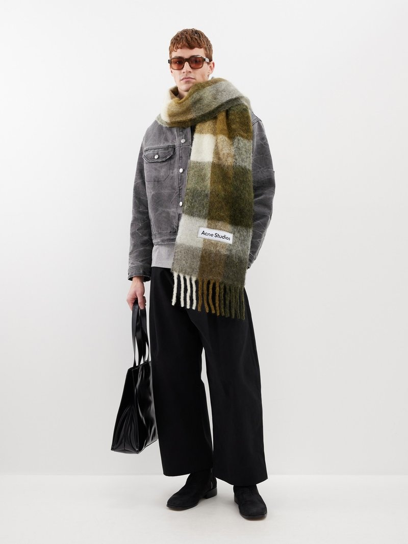 Acne Studios Mohair checked scarf - Taupe/Green/Black