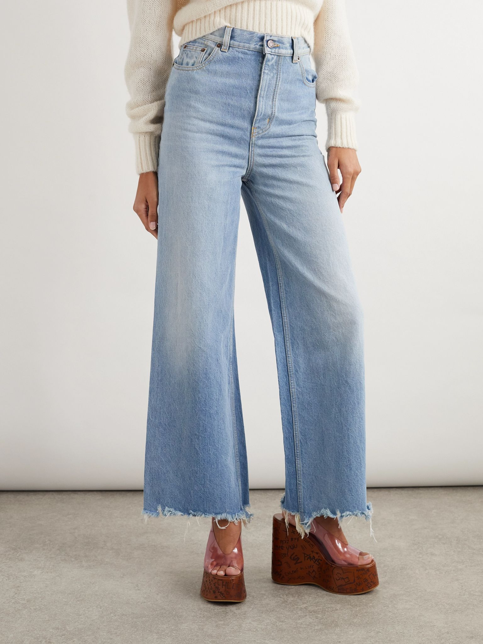Frayed high-rise wide-leg jeans Light blue - 3