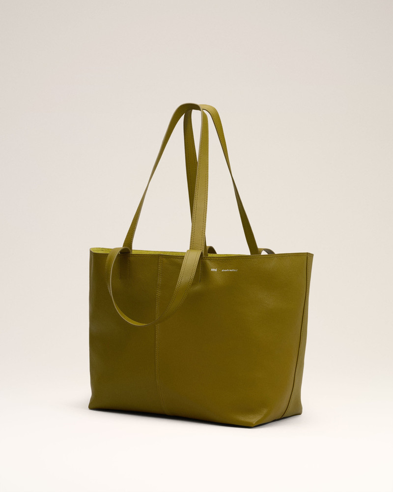 AMI Paris KHAKI LEATHER MIDI TOTE BAG outlook