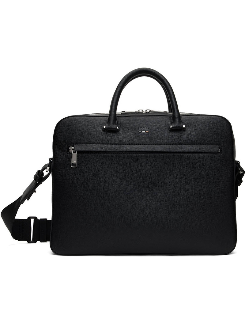 Black Grained Faux-Leather Briefcase - 1