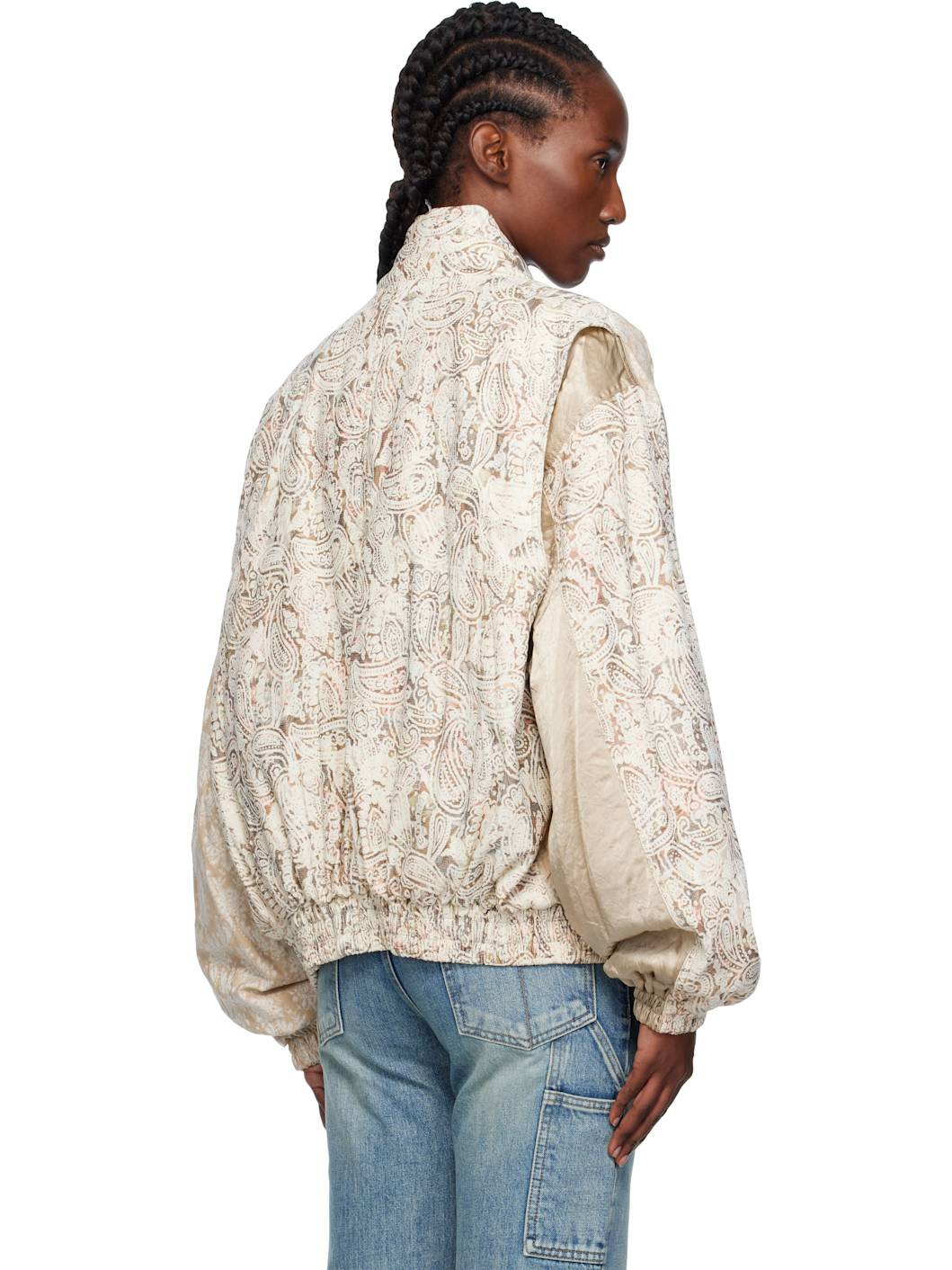 Beige Paisley Cargo Bomber Jacket - 3