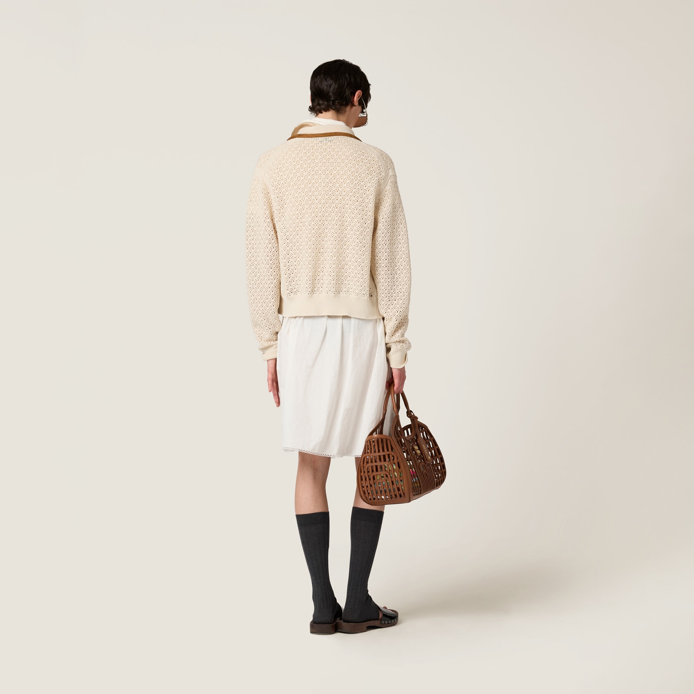 Cotton and suede cardigan - 3