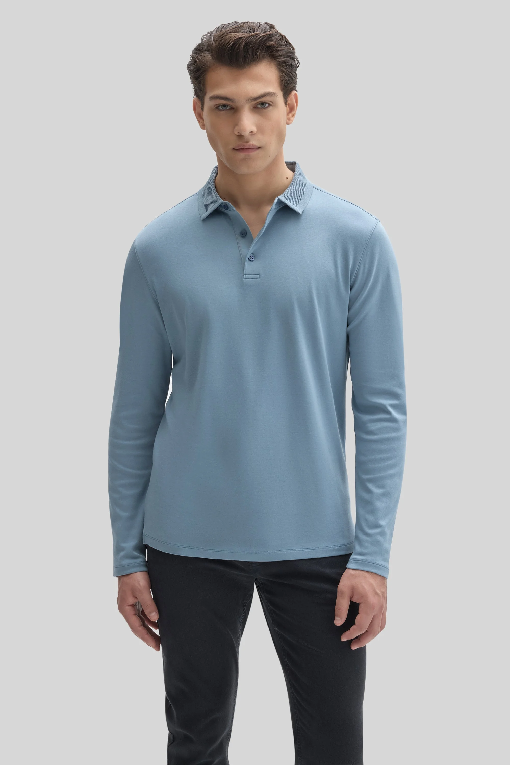 The Barakett Long Sleeve Textured Collar Polo - 1
