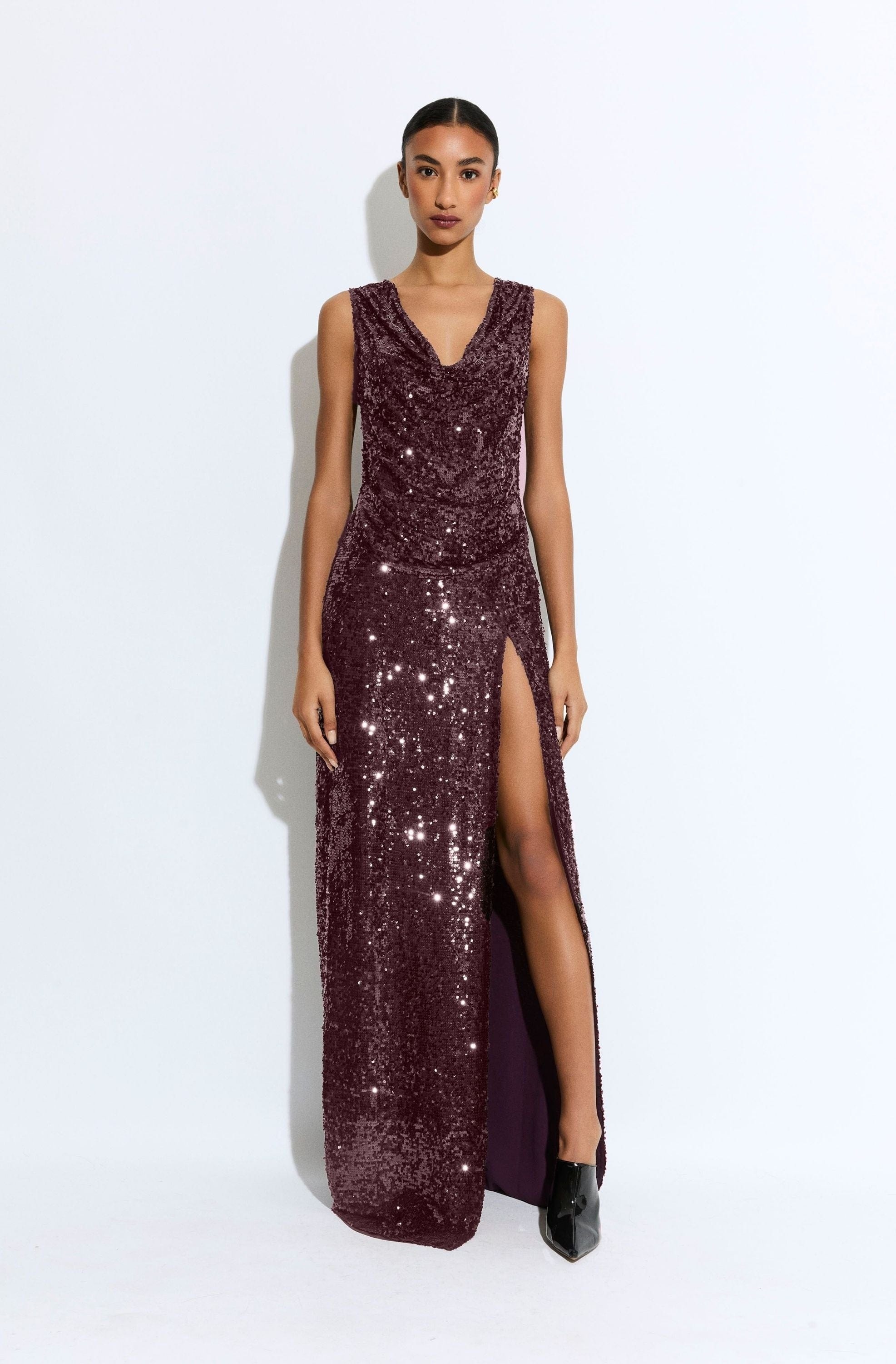 Sequin High Waist Slit Maxi Skirt - 2