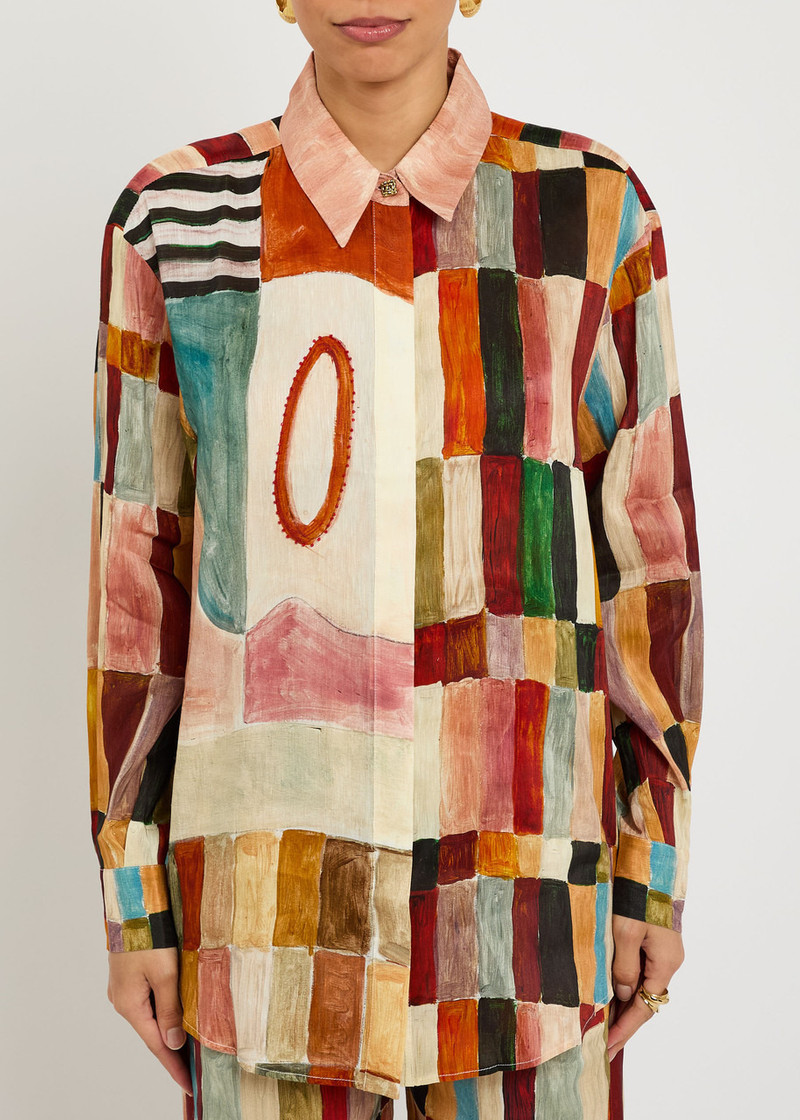 ALÉMAIS Alemais Majorelle Printed Linen and Silk-blend Shirt outlook