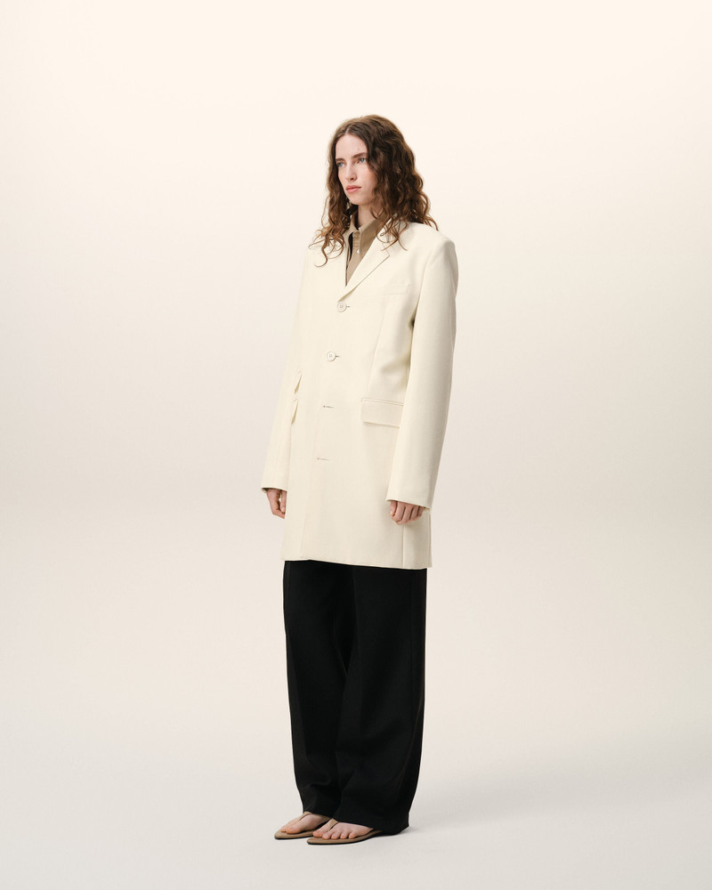 WHITE NEW WOOL STRAIGHT SIMPLE BREASTED COAT 6