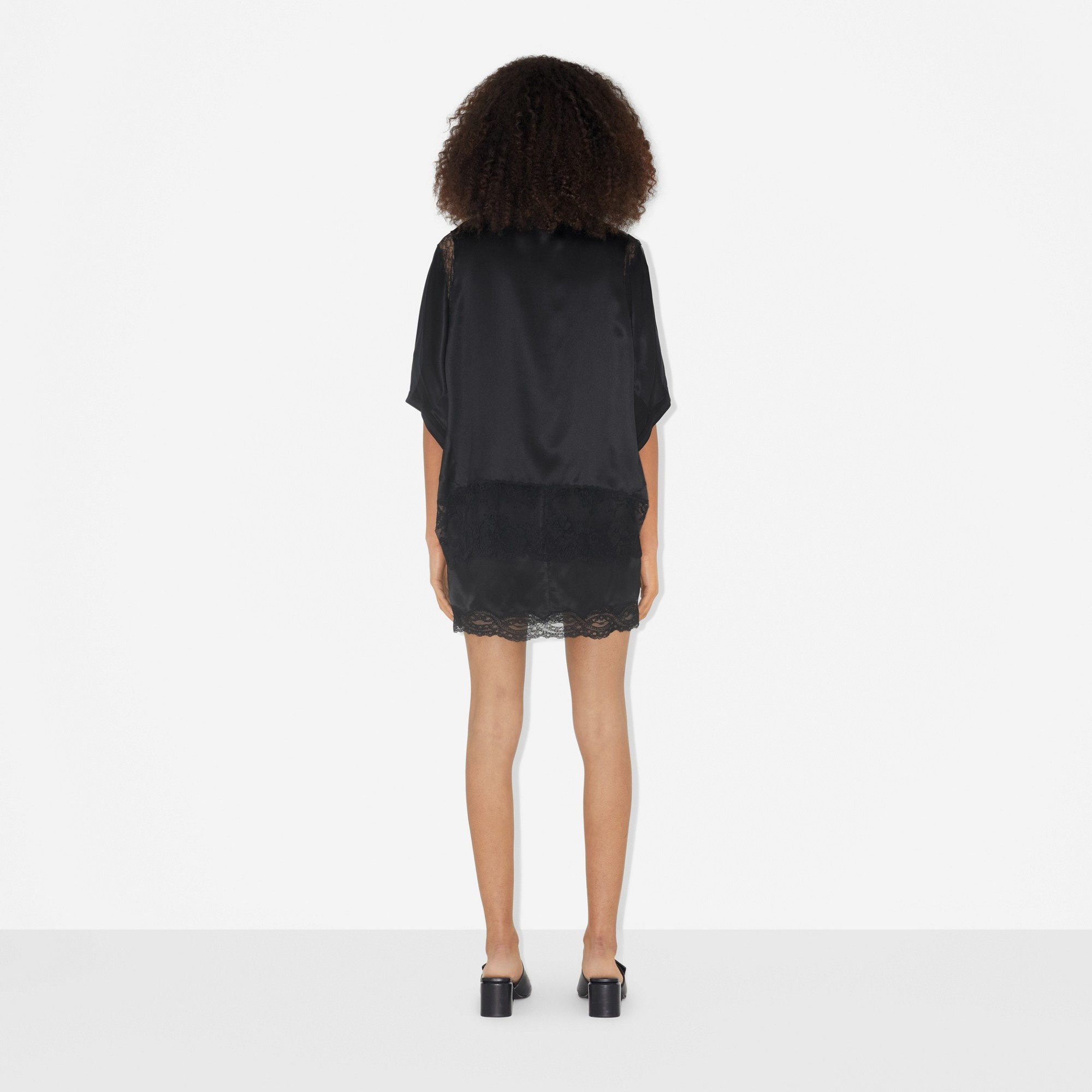 Lace Trim Silk Satin Skirt - 4