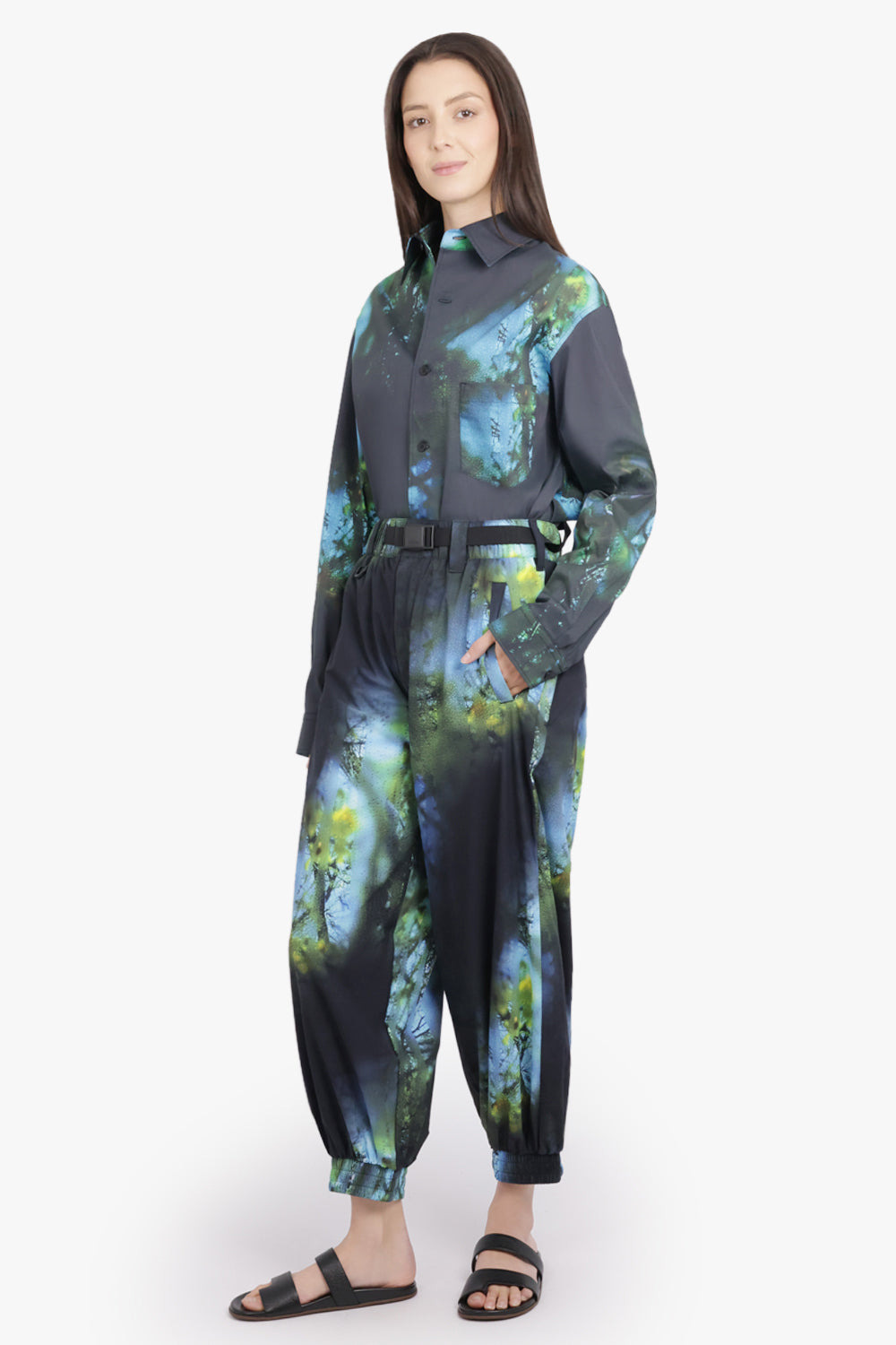 LOOSE FIT BLURRED PHOTO PRINT PANT | BLACK/BLUE/GREEN - 6