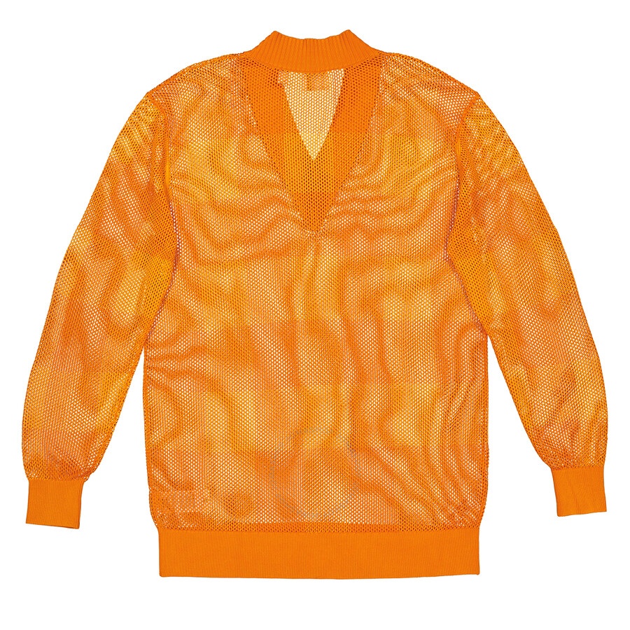 Burberry Ladies Deep Orange Zoie Check Mesh Lace V-Neck Jumper - 2
