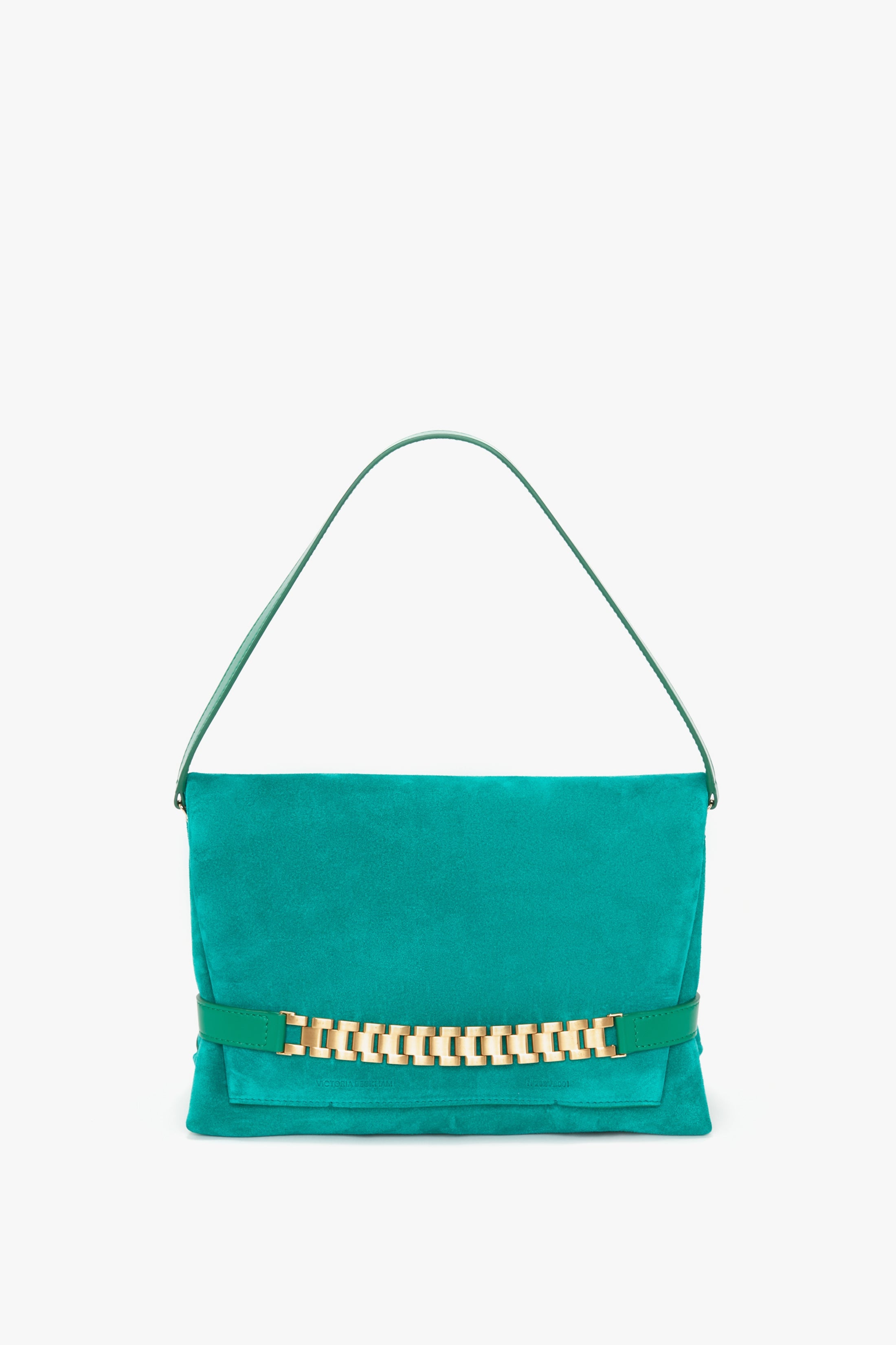 Chain Pouch with Strap in Malachite Suede - 1