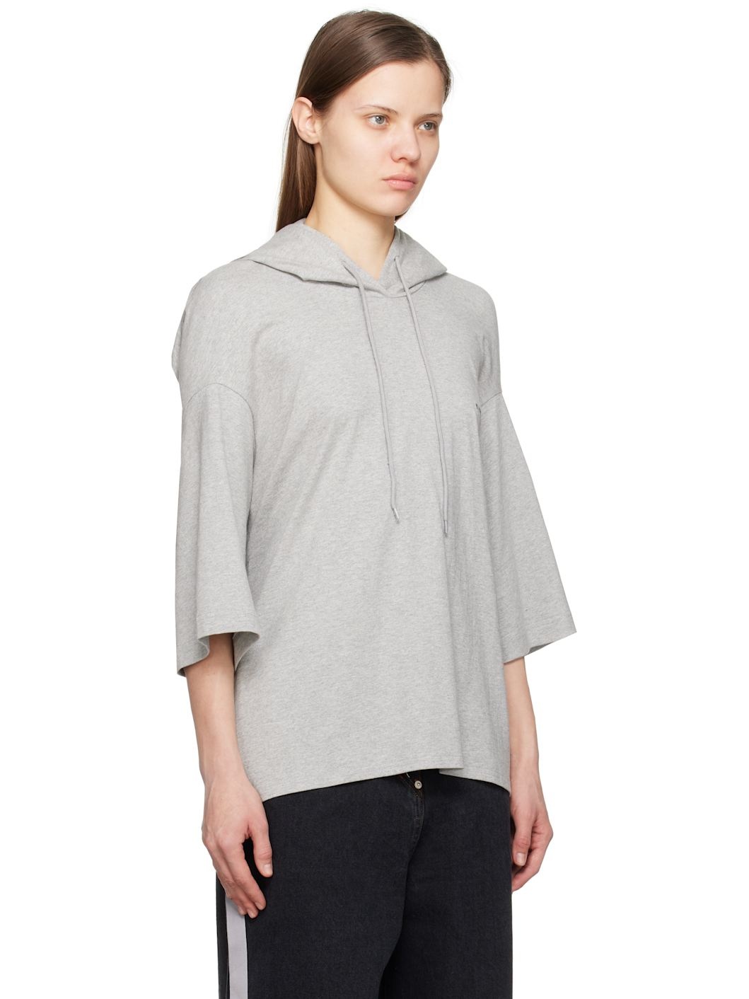 Gray Square Half Sleeve Hoodie - 2
