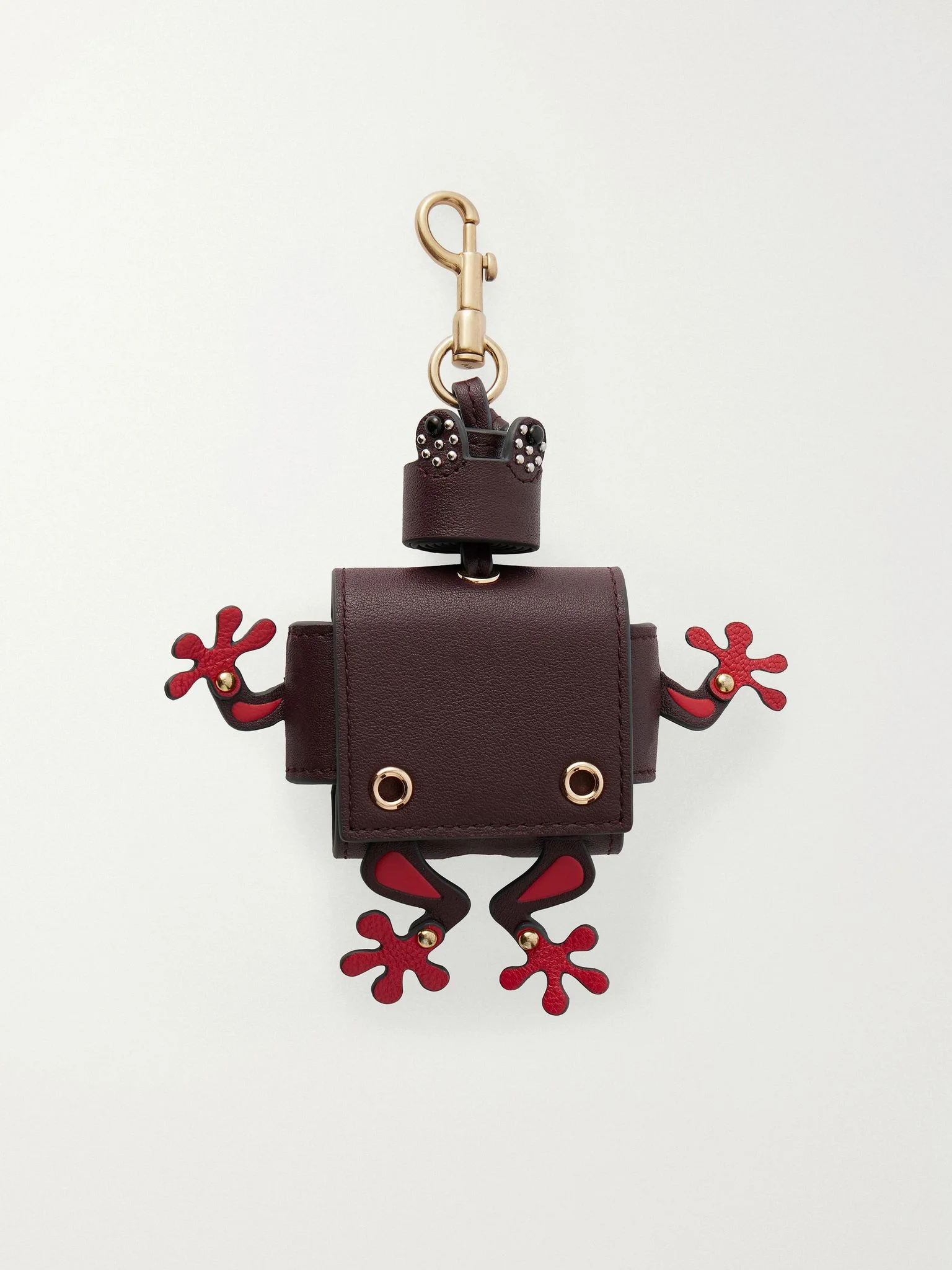 Frog textured-leather and gold-tone earphone case Brown - 1