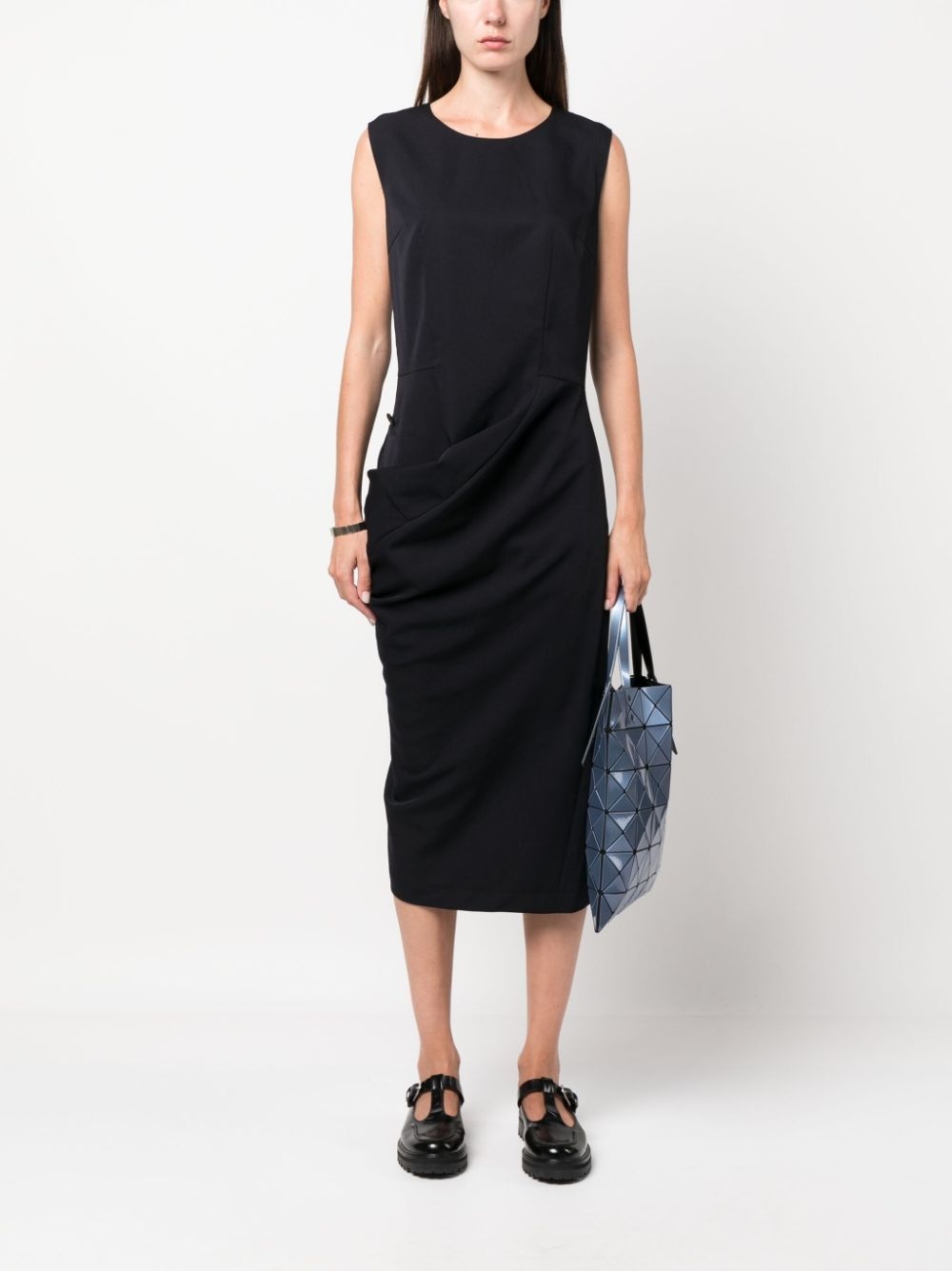 sleeveless draped wool dress - 6