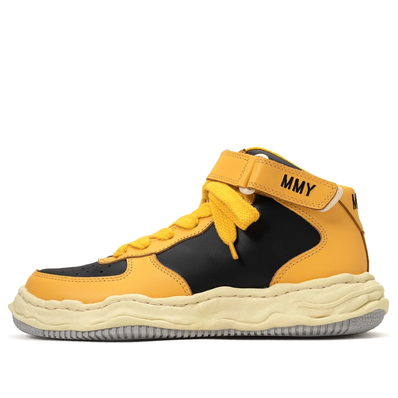 Maison MIHARA YASUHIRO WAYNE VL OG Sole Leather High-top Sneaker 'Black Yellow' A09FW729-BLKYEL - 1
